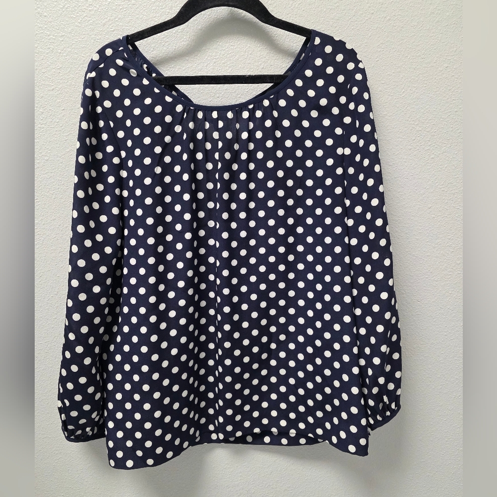 J. CREW Polka Dot Navy Long Sleeve Blouse Top Size 6